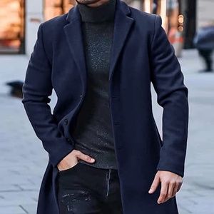 Trench Coat Navy Blue Winter Warm Cotton Long Jacket Overcoat